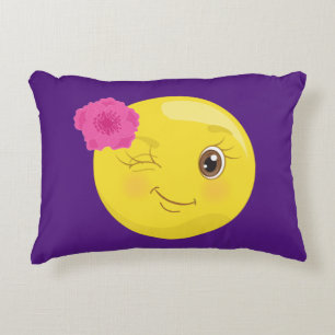 Niedliches Winky Mädchen Emoji (mit Blumen) Zierkissen