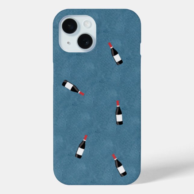 Niedliches Wino Weinflasche Muster auf blau Case-Mate iPhone Hülle (Rückseite)
