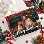 Niedliches Winter Foliage Foto Frohe Weihnachten Einladung<br><div class="desc">Ein Foto von Christmas Card,  featuring a white calligraphy machen Great for light pictures.</div>