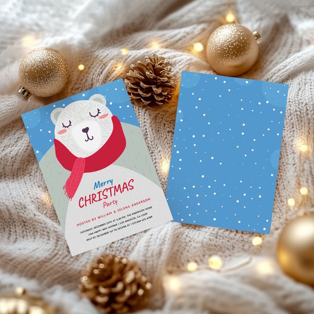 Niedliches Winter Polar Bär Weihnachtsfest Party Einladung (Von Creator hochgeladen)