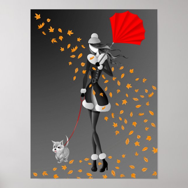 Niedliches WinterDuo Lady & Hunde Wandern im Herbs Poster (Vorne)