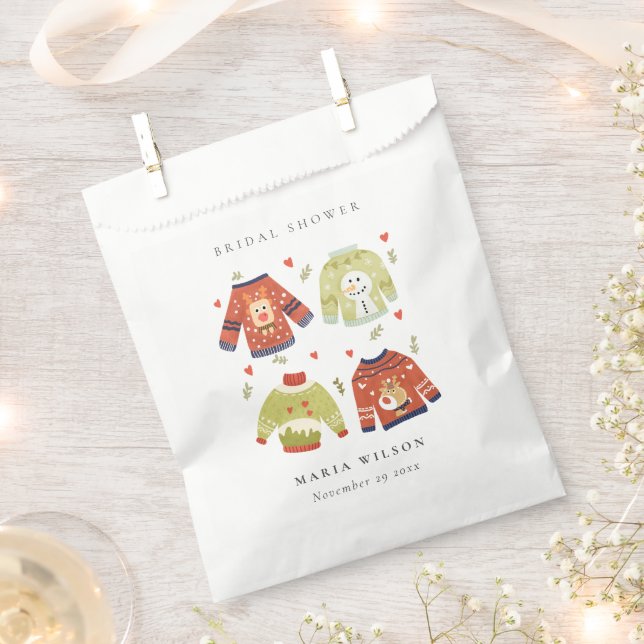 Niedliches Winterherz Blätter Ugly Sweater Brautpa Geschenktütchen (Ausgeschnitten)