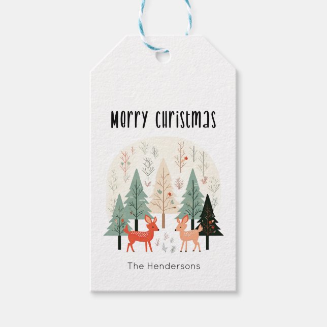 Niedliches Winterwald Weihnachten Geschenkanhänger (Vorderseite)