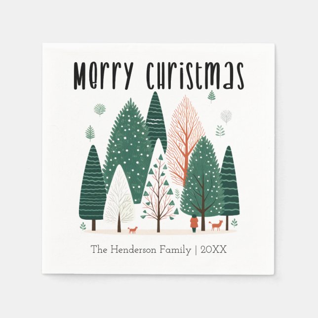 Niedliches Winterwaldland Pine Tree Weihnachten Serviette (Vorderseite)