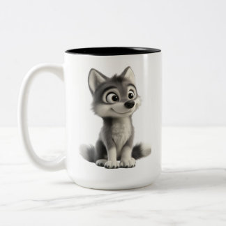 Niedliches Wolf-Kaffeetasse | Hübsche Husky-Hund-T Zweifarbige Tasse