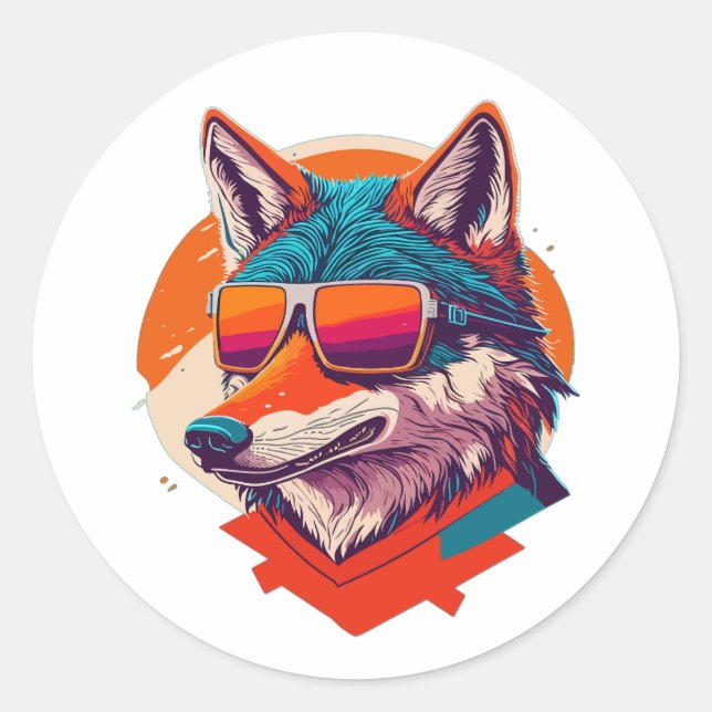 NIEDLICHES WOLF TRAGEN SUNGLASS. RUNDER AUFKLEBER (Vorderseite)