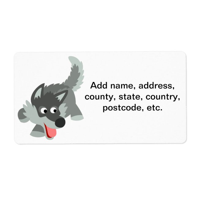 Niedliches Wölf-Versand-Label für Cartoon (Vorne)