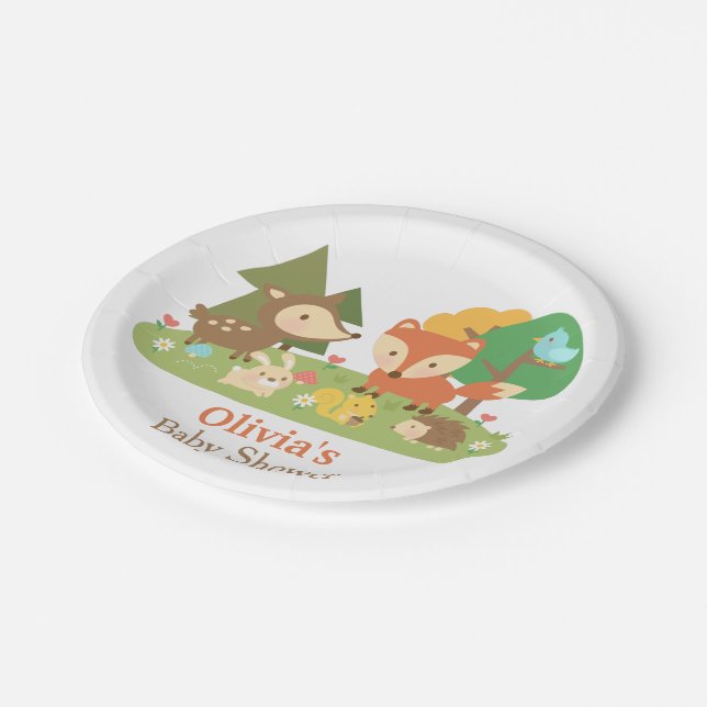 Niedliches Woodland Animal Baby Dusche Party Suppl Pappteller (Schrägansicht)
