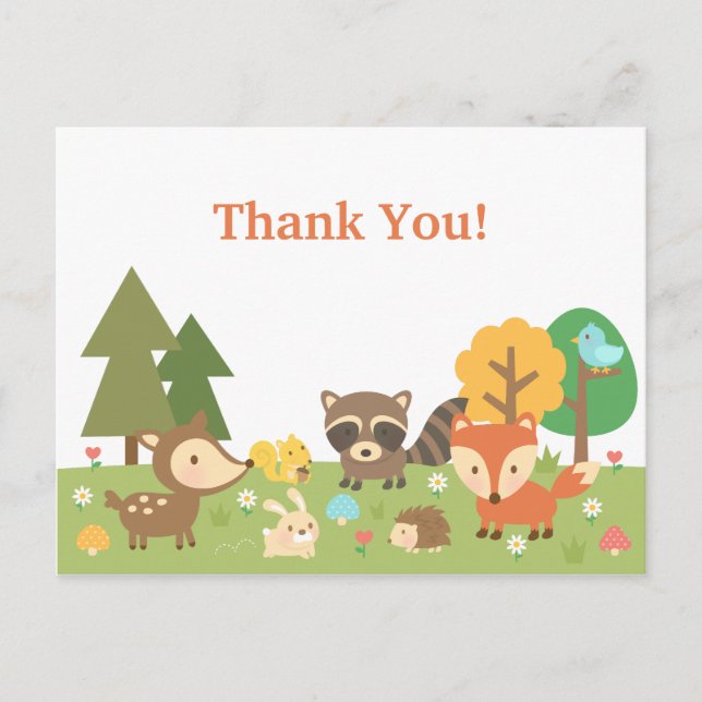 Niedliches Woodland Animal Danke Postkarte (Vorderseite)