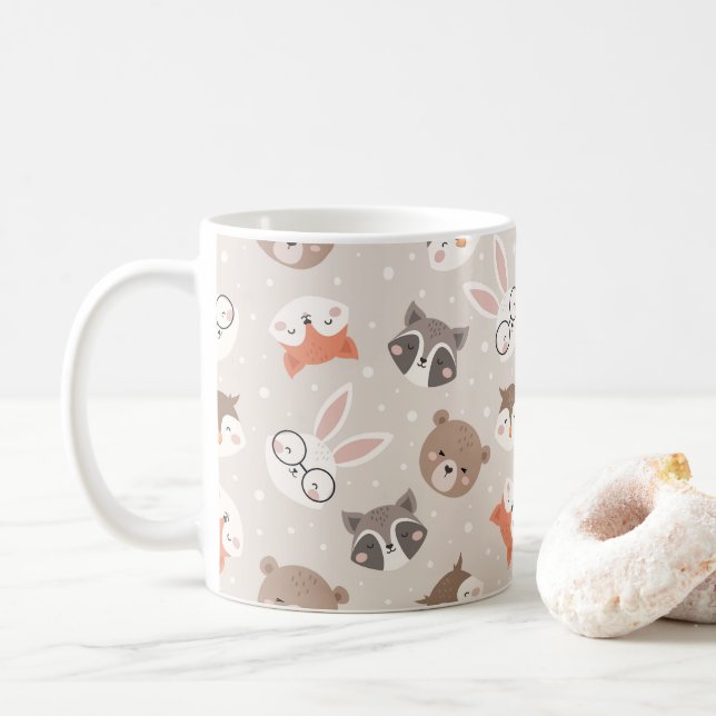 Niedliches Woodland Animal Kids Muster Kaffeetasse (Mit Donut)