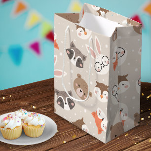 Niedliches Woodland Animal Kids Muster Mittlere Geschenktüte