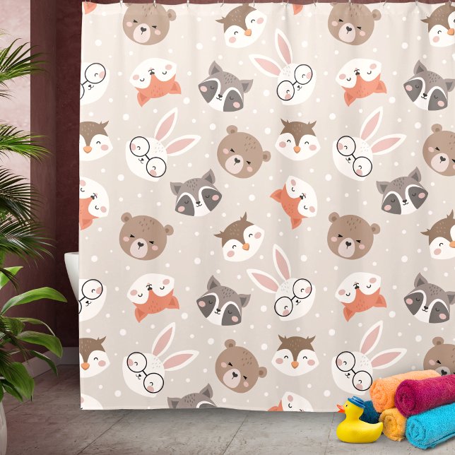 Niedliches Woodland Animal Kids Pattern Bad Duschvorhang (Von Creator hochgeladen)