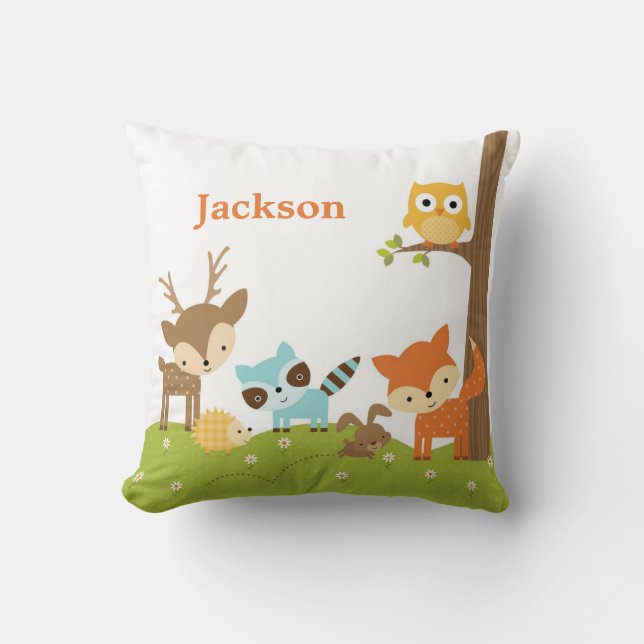 Niedliches Woodland Animal Kinderzimmer Pilze Kissen (Vorderseite)
