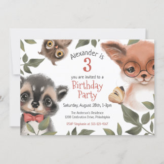 Niedliches Woodland Animals Kinderkind's 3. Geburt Einladung