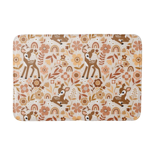 Niedliches Woodland Baby Deer Blumenmuster Badematte (Vorderseite)