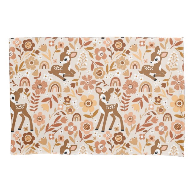 Niedliches Woodland Baby Deer Blumenmuster Kissenbezug (Vorderseite)