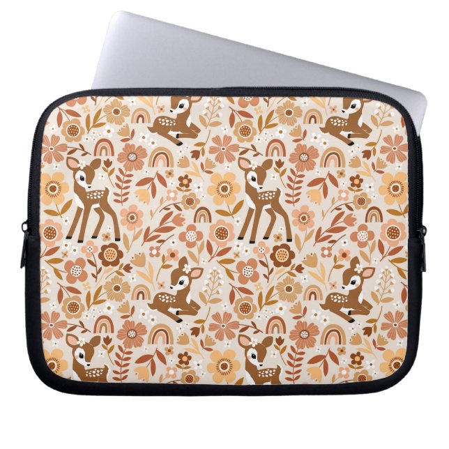 Niedliches Woodland Baby Deer Blumenmuster Laptopschutzhülle (Vorderseite)