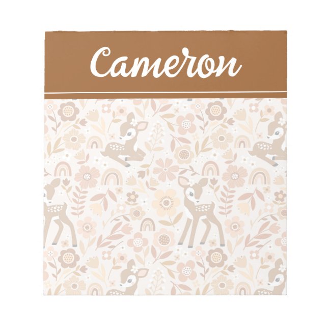 Niedliches Woodland Baby Deer Blumenmuster Notizblock (Vorderseite)