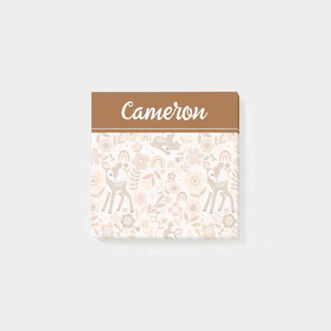 Niedliches Woodland Baby Deer Blumenmuster Post-it Klebezettel (Vorderseite)