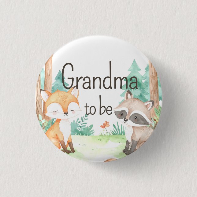 Niedliches Woodland Baby Dusche Thema Oma zu sein Button (Vorderseite)