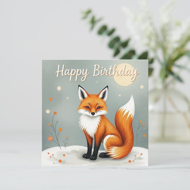 Niedliches Woodland Brown Fox Happy Birthday Karte (Stehend Vorderseite)