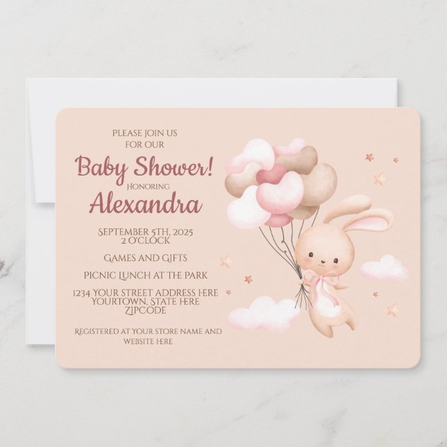 Niedliches Woodland Bunny Rabbit Babydusche Einladung (Vorderseite)