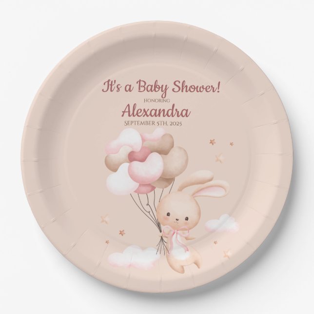 Niedliches Woodland Bunny Rabbit Babydusche Pappteller (Vorderseite)