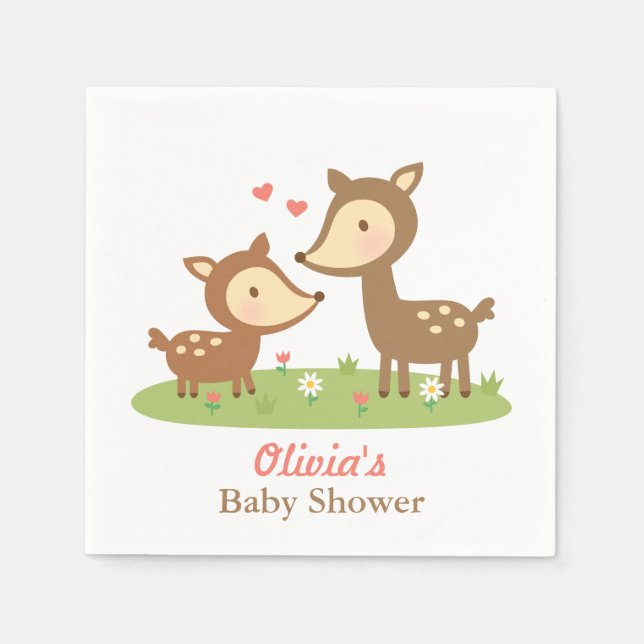 Niedliches Woodland Deer Baby Dusche Party Serviette (Vorderseite)