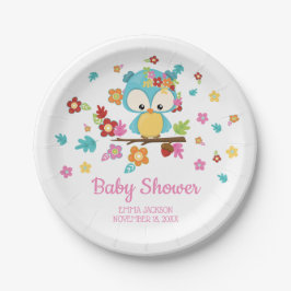 Niedliches Woodland Ewl & Blume Baby Girl Babydusc Pappteller