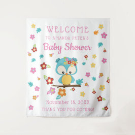 Niedliches Woodland Ewl & Blume Baby Girl Babydusc Wandteppich