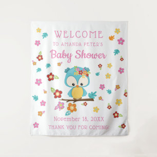 Niedliches Woodland Ewl & Blume Baby Girl Babydusc Wandteppich