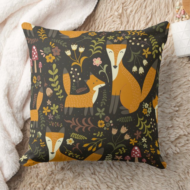 Niedliches Woodland Fox Muster Schlafzimmer oder K Kissen (Decke)