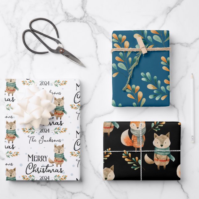 Niedliches Woodland Weihnachten Geschenkpapier Set (Vorderseite)