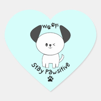 Niedliches Woof Bleibe positiver Winking White Dog Herz-Aufkleber