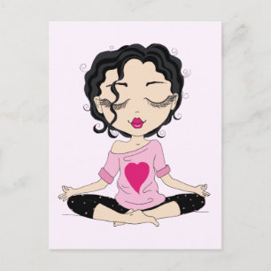 Niedliches Yoga Girl Black Hair Postcard Postkarte