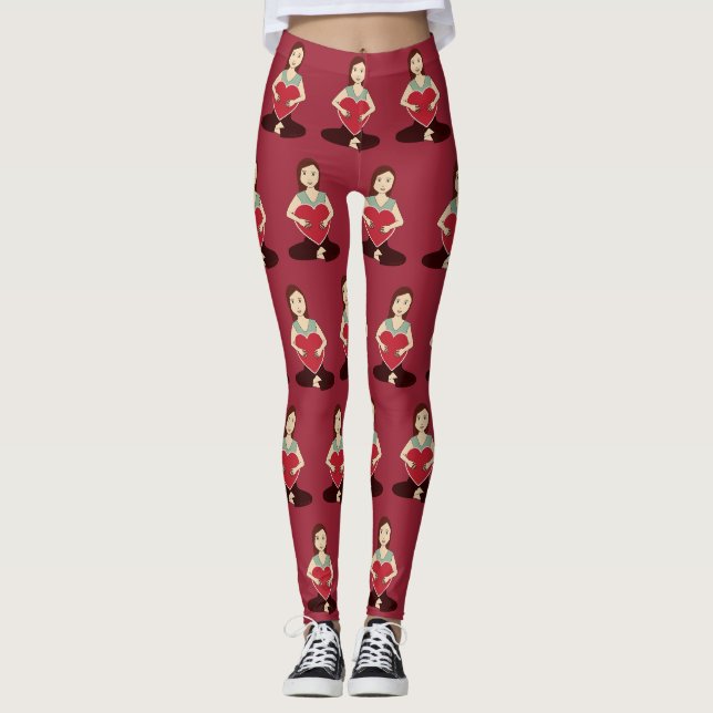 Niedliches Yoga-Mädchen mit rotem Herzmuster Leggings (Vorderseite)