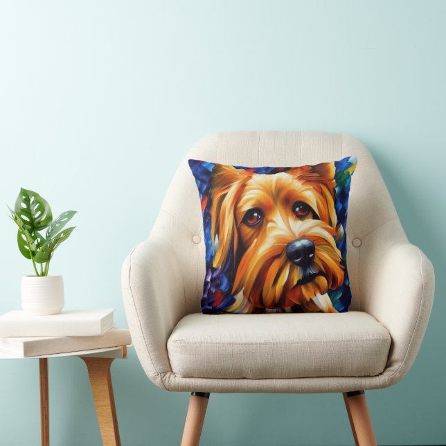 Niedliches Yorkshire Terrier Dog Painting Poster Kissen (Stuhl )