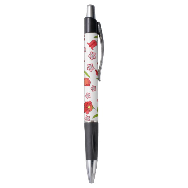 Niedliches, zartes rotes Blume-Muster Kugelschreiber (Unterseite (Vertikal))