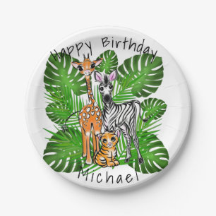 Niedliches Zebra-Giraffe-Dschungelmotiv Pappteller