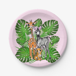 Niedliches Zebra-Giraffe-Dschungelmotiv Pappteller