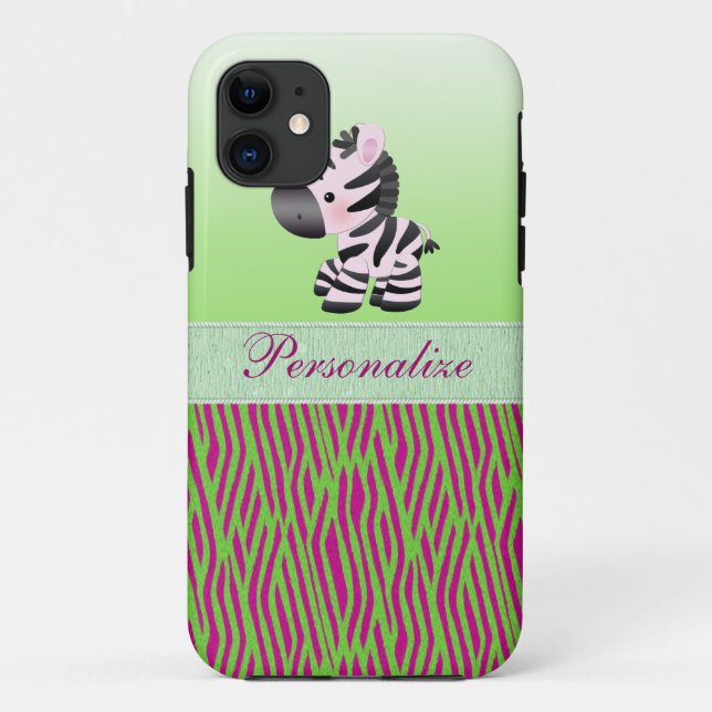 Niedliches Zebra-Imitat grün u. rosa Case-Mate iPhone Hülle (Rückseite)