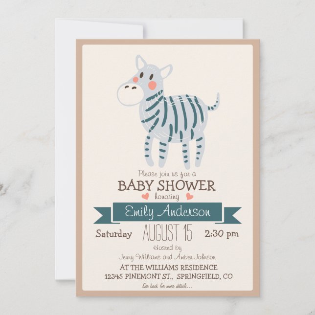 Niedliches Zebra, Jungle Zoo Animal Baby Dusche Einladung (Vorderseite)