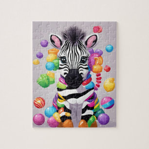 Niedliches Zebra mit Bonbons und Süßigkeiten