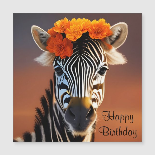 Niedliches Zebra mit Orange Blume Card Magnetkarte (Vorderseite)
