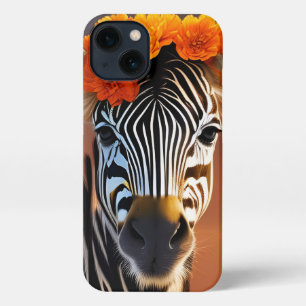 Niedliches Zebra mit orangefarbenen Blume iPhone Hülle