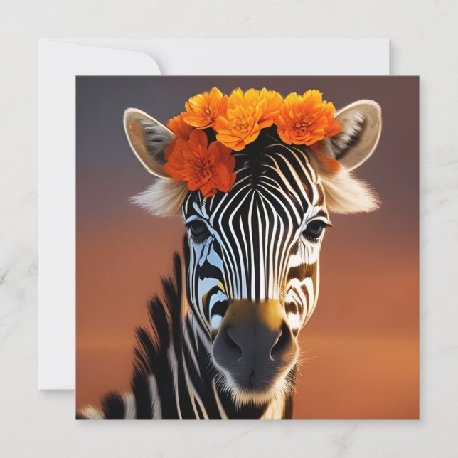Niedliches Zebra mit orangefarbenen Blume Karte (Vorderseite)
