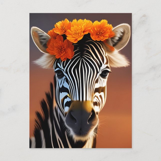 Niedliches Zebra mit orangefarbenen Blume Postkarte (Vorderseite)
