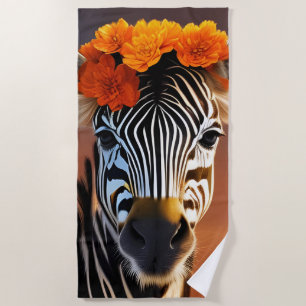 Niedliches Zebra mit orangefarbenen Blume Strandtuch