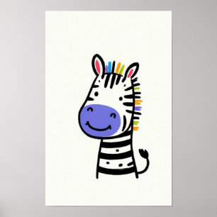 Niedliches Zebra mit Regenbogenmähne Kinderzimmer Poster