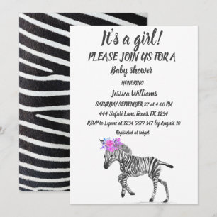 Niedliches Zebra Safari Jungle Mustertier Baby Gir Einladung